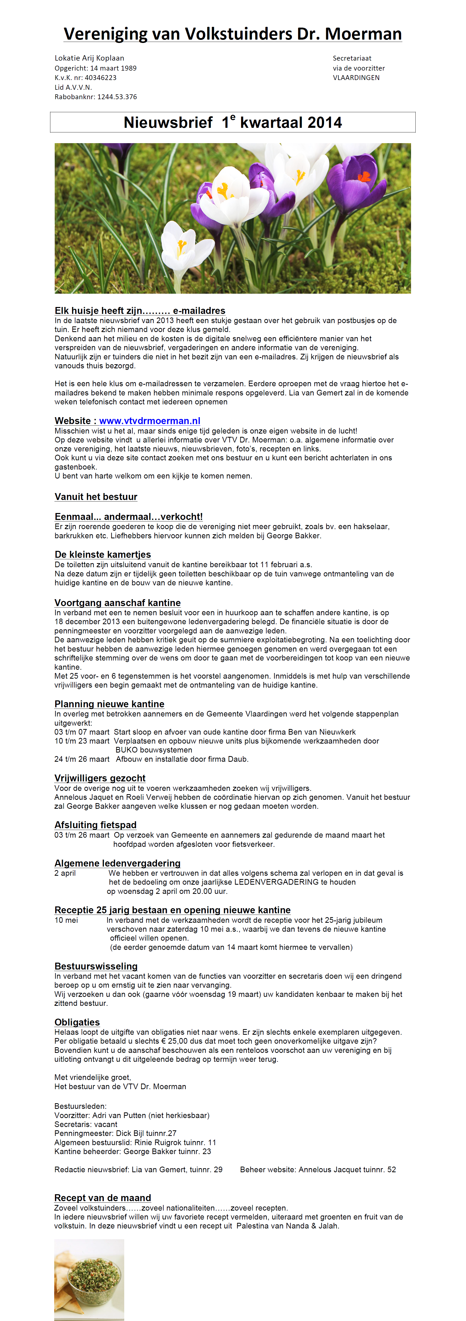 Nieuwsbrief voorjaar 2014